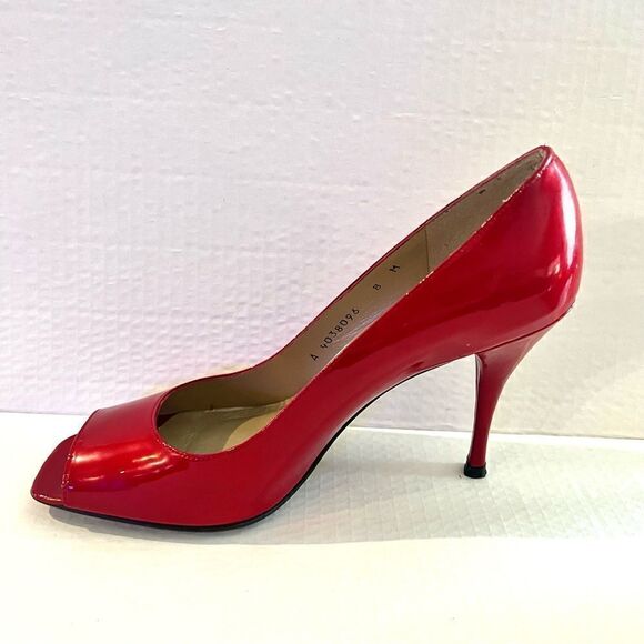 Stuart Weitzman Cherry Red Patent Peep toe Heels 8M - Picture 12 of 14